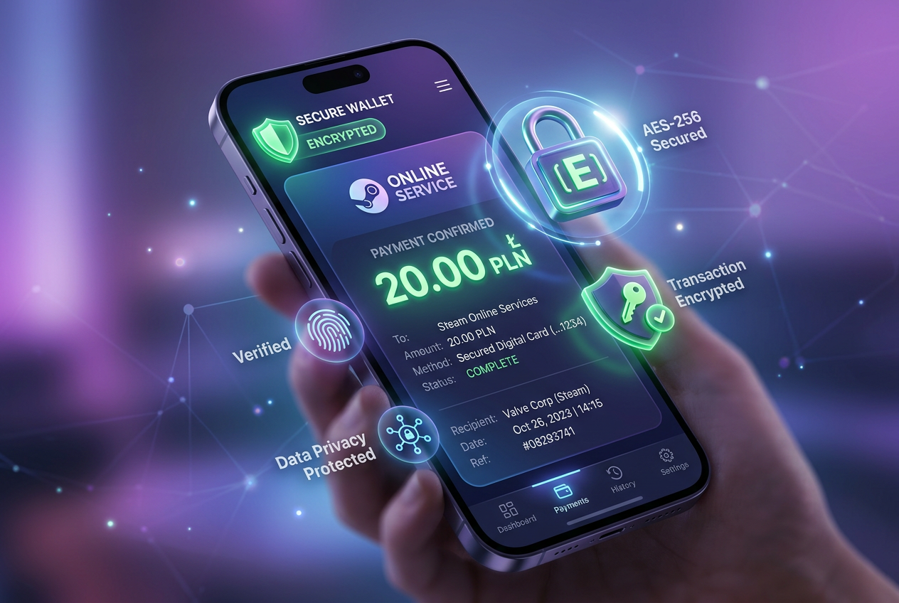 Smartfon z aplikacją portfela elektronicznego i ikoną BLIK symbolizujący prywatność