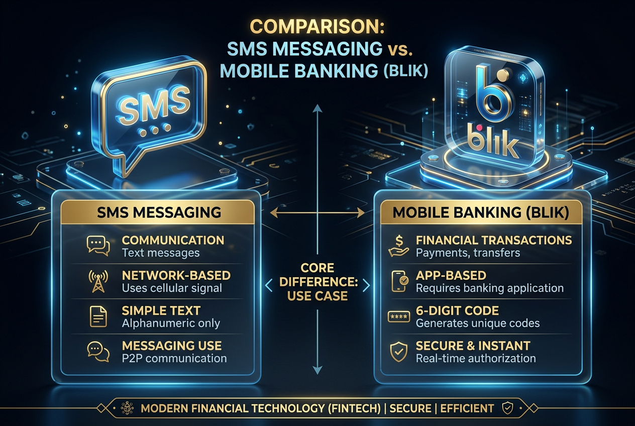 Grafika porównawcza płatności mobilnych SMS i BLIK na eleganckim tle